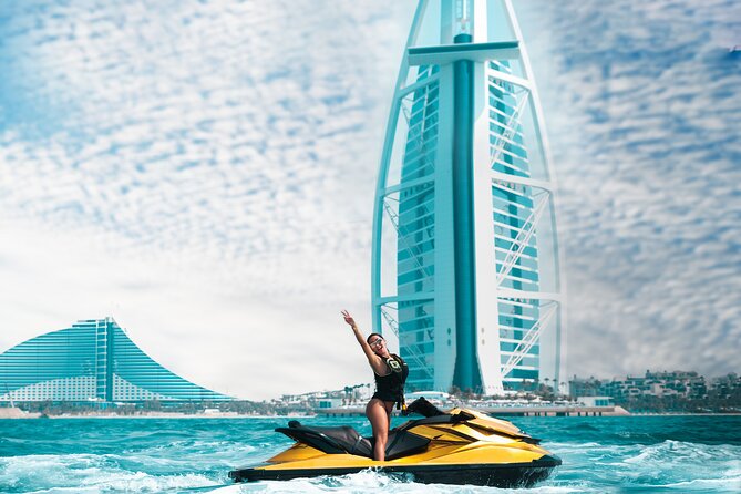 24 Karat Gold Jet Ski Adventure with Burj Khalifa View - Setting out from Jumeirah on a gold jet ski