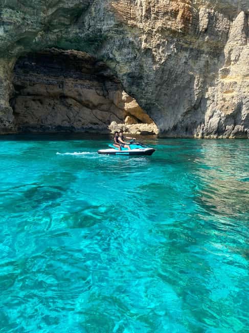 Mellieha: Comino & Blue Lagoon Jet Ski Safari Tour - Lovers Cave and the coastal details larger boats miss